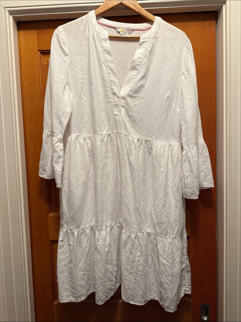 Boden White Tiered Linen Midi Dress